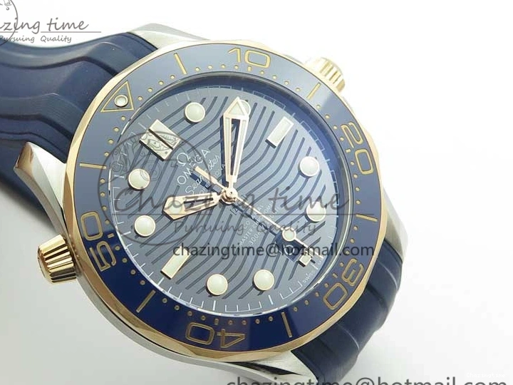 0427 2018 Seamaster Diver 300M SS RG VSF 1:1 Best Edition RG Bezel Blue Dial on Blue Rubber Strap A Contemporary 7927